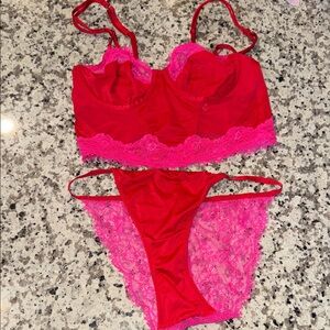 Red and Pink Lace Lingerie Set